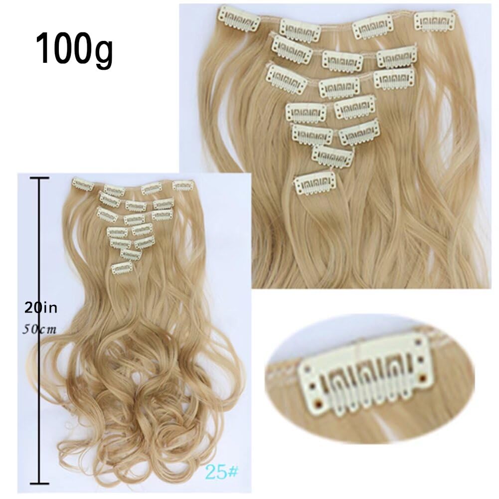 LaLuLoLi 20" 100g Wavy Curly Synthetic Hairpiece #8D Shocking Pink Color Hair Extension Clip in 7Pcs Full Head 16 Clips ins on Hair Extensions for Women Party Gift Cosplay - Image 3