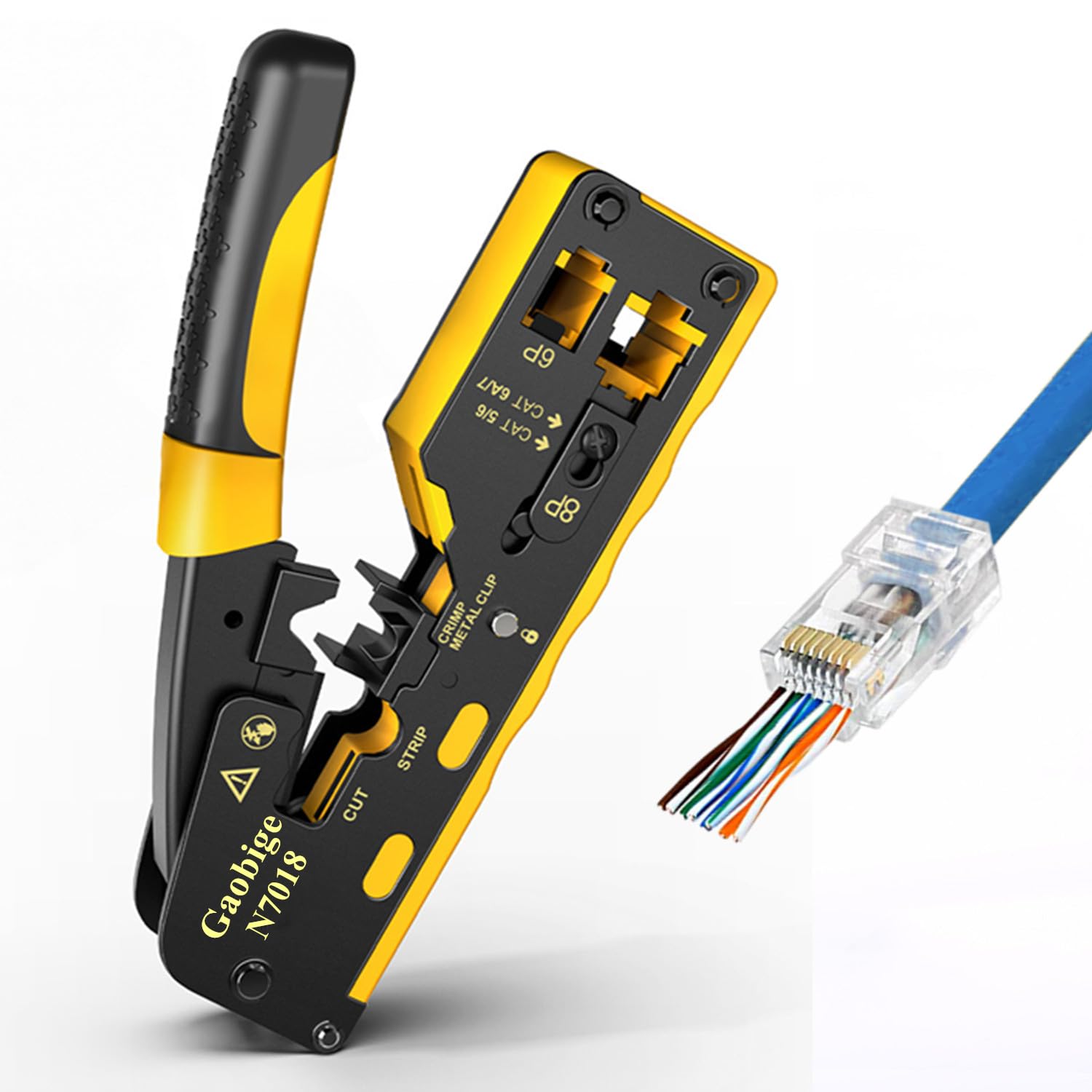 Gaobige Kit d'outils de sertissage RJ45, Cat7/6A/6/5e/5 RJ45, 50 connecteurs Cat6, testeur de câble réseau, coupe-fil