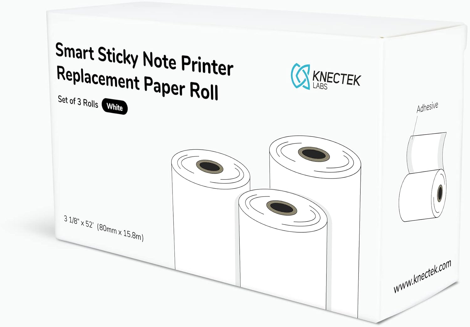 Smart Sticky Note Paper Roll - White Color 3-roll Pack White Sticky 3 1/8inch x 52inch
