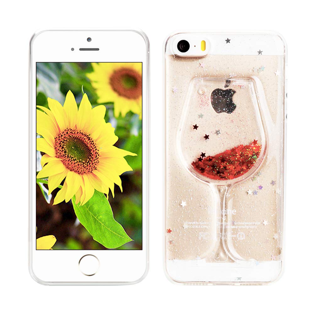 Aearl Coque iPhone 5 5S Se Paillettes Liquide Fluide Flottant 3D Cratif  Verre de Vin Dessin Sables Mouvant Etui Clair Doux TPU Tlphone Coque pour  Apple iPhone 5S 5 Se-Rouge toile :