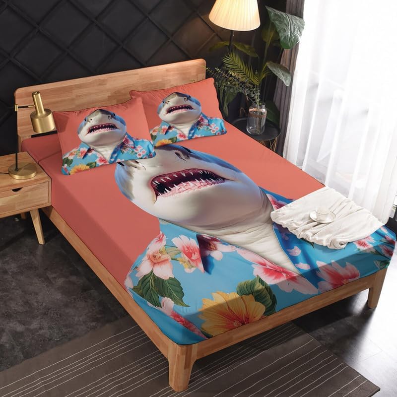 Miniatura 3 de Shark Sheets - Juego de sábanas y fundas de almohada divertidas, 100% microfibra, bolsillo profundo, incluye 1 sábana encimera, 1 sábana bajera y 2