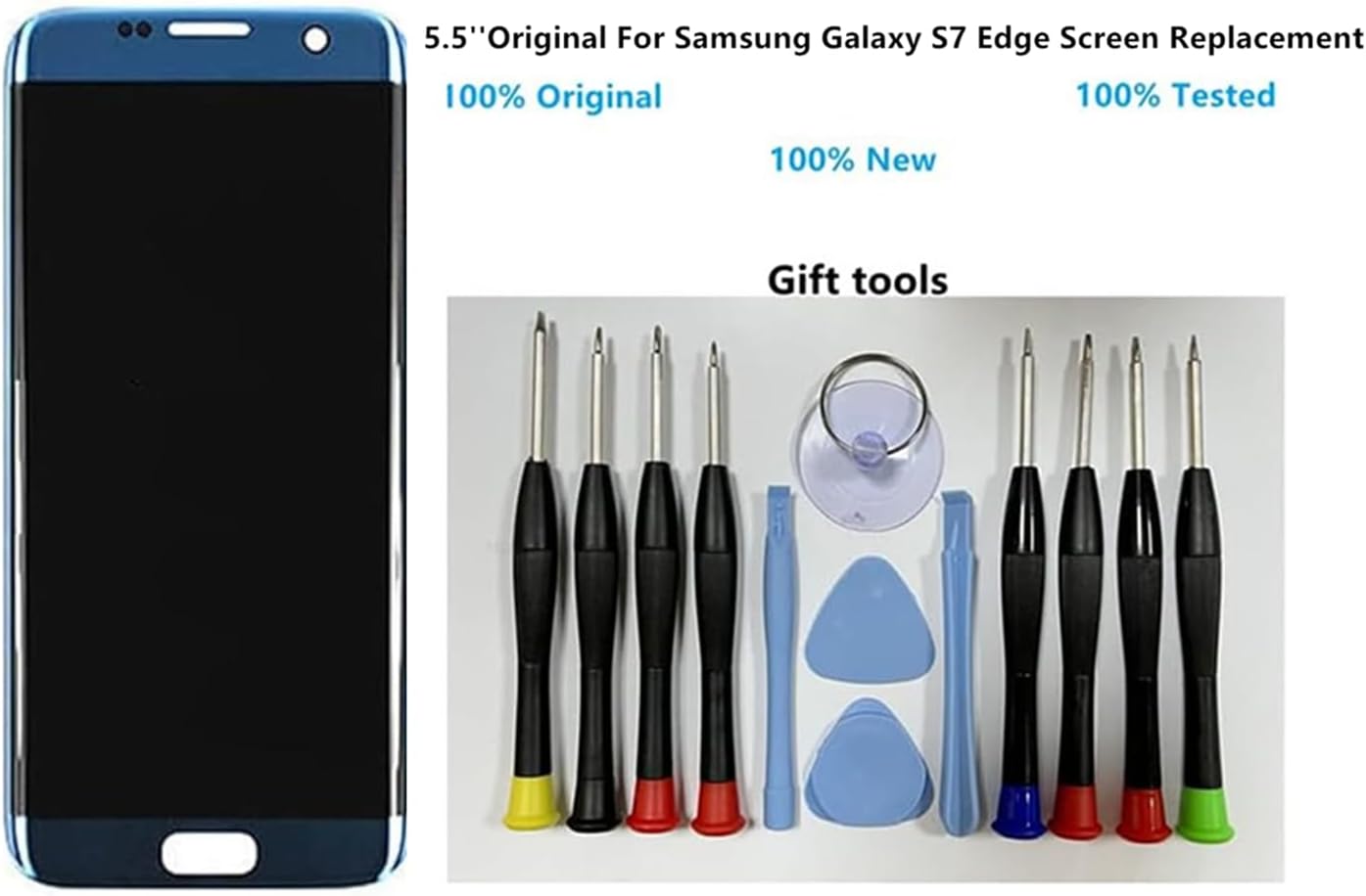 5.5" Original AMOLED for Samsung Galaxy S7 Edge SM-G935U SM-G935V SM-G935F G935P Screen Replacement S7edge Display Touch Screen Digitizer Assembly (Blue with Frame+Back Cover+Tools)