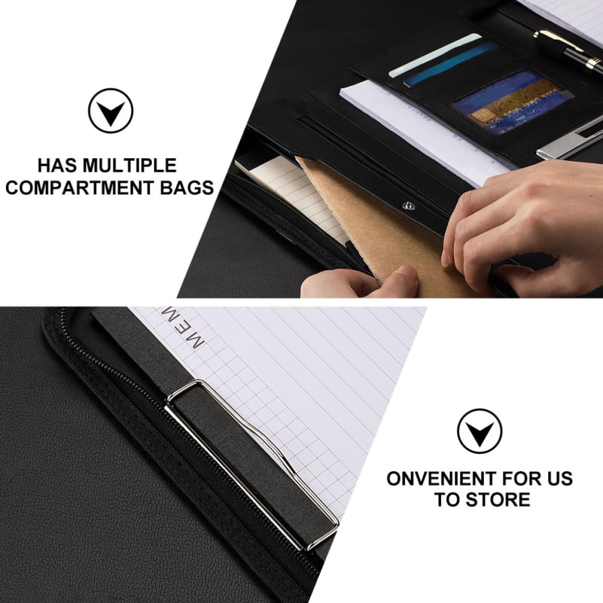 Portfolio mit Reißverschluss Schwarz A4 Pu Dokumenteninhaber