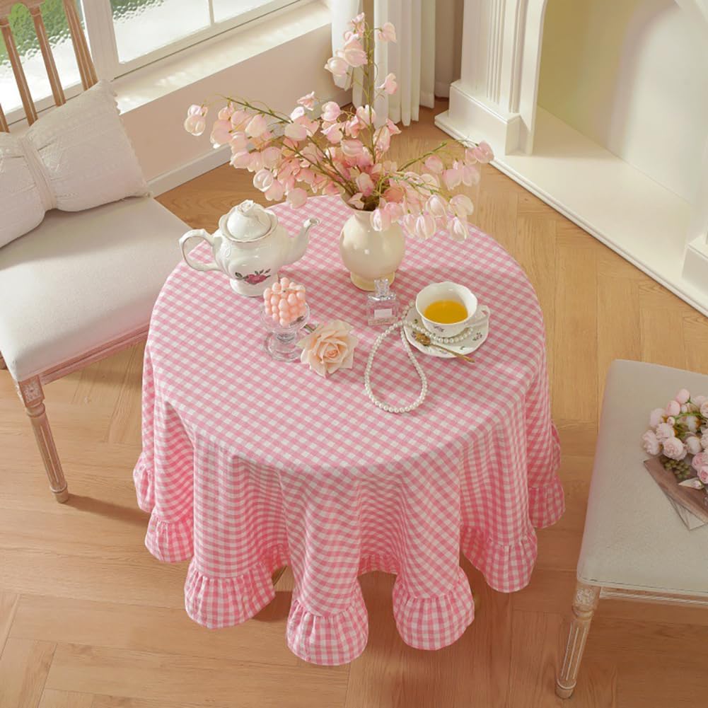 vctops Cotton Round Tablecloth with Ruffled Farmhouse Plaid Gingham Decorative Table Covers Washable Checkered Table Cloth for Buffet Party Wedding Banquets Kitchen Dining Room Decor (Blue,71")