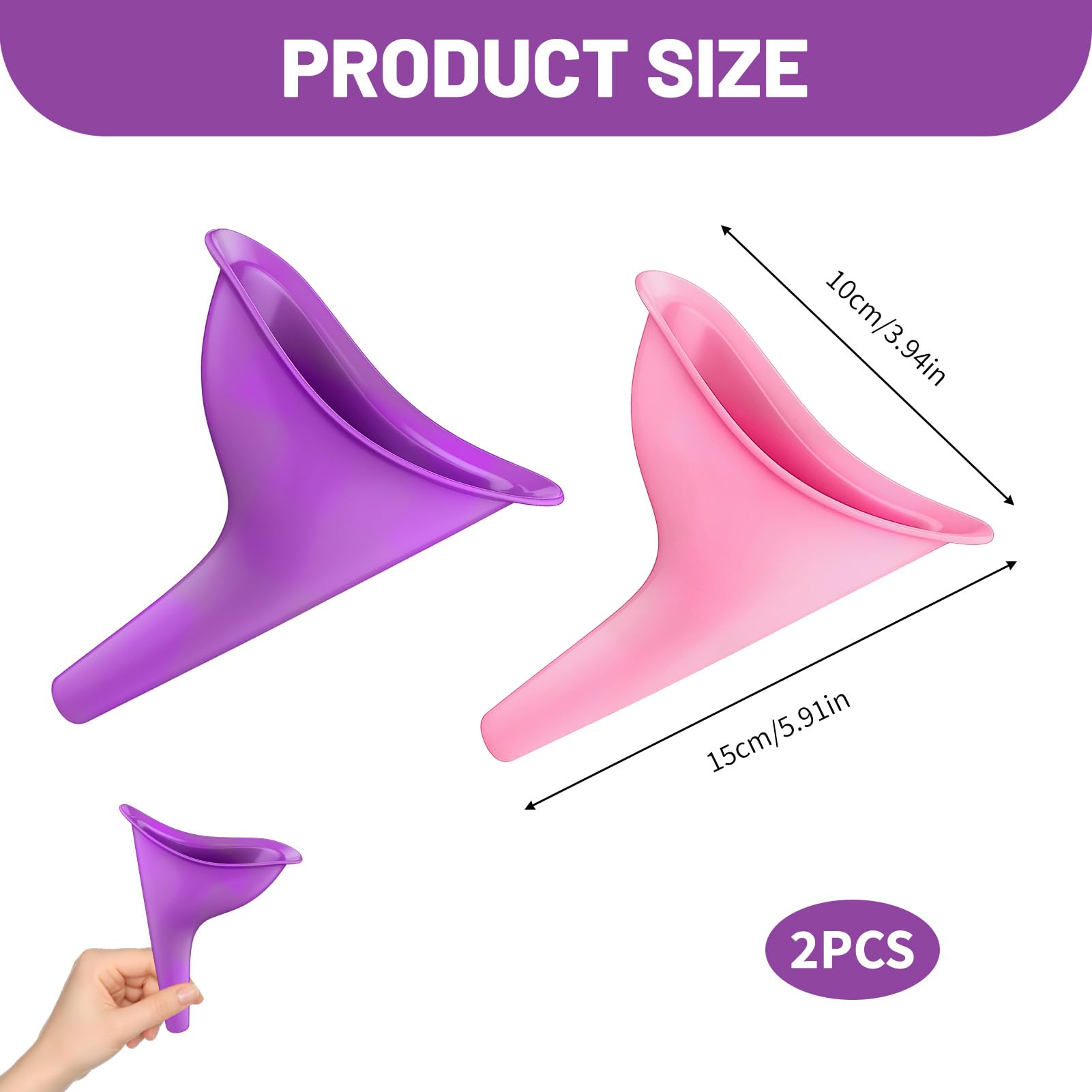 Pisse Debout Femme 2pcs, Urinoir pour Femme, Urinoir en Entonnoir Réutilisable, Portable et Pliable Facile à Transporter, pour Festival, Camping, Toilettes pour Camping, Randonnée, Vacances