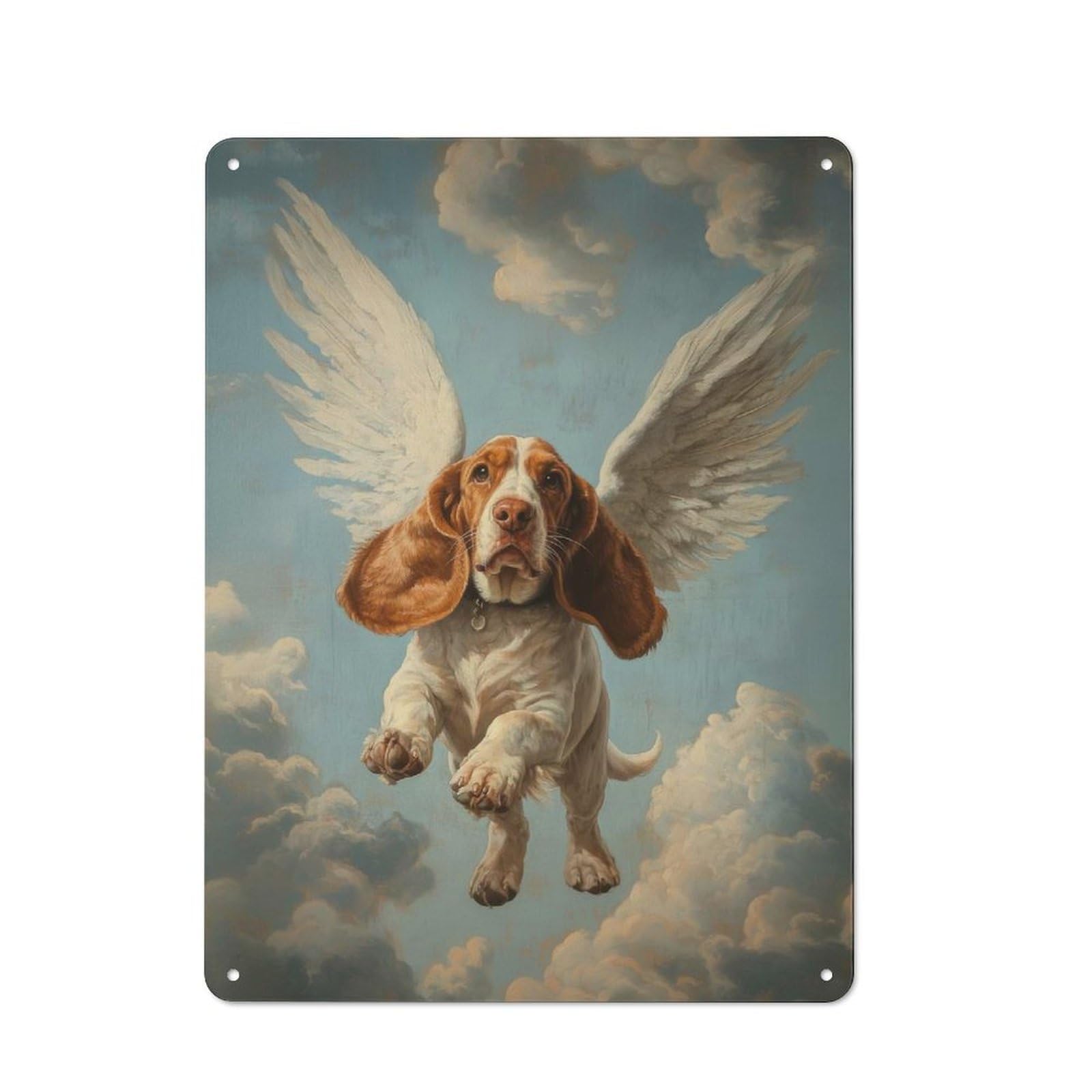 Junmoney Basset Hound Angel Pet Loss Remembrance Art Basset Hound With Wings Vintage Tin Sign 40X30cm For Garden Room Or Summerhouse, For A Newly Organised Room And Metal Sign Display