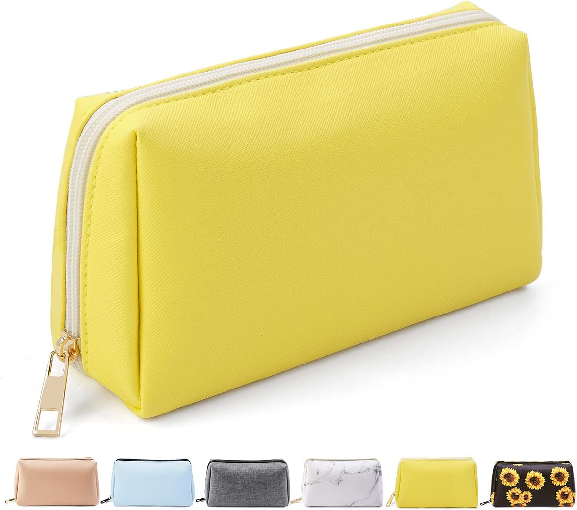MAANGE Small Makeup Bag for Purse, Makeup Bag Waterproof PU Leather Makeup Pouch with Zipper Storage Cosmetic Bag for Women and Girls Make up Bag Travelling (Yellow)