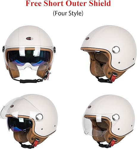 Miniatura 4 de Cascos de cara abierta para motocicleta, aprobados por el DOT, 34, casco para motoneta con visera dual, hebilla de liberación rápida, cascos para