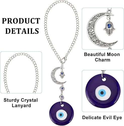 Miniatura 4 de Colgante azul de mal de ojo para automóvil, adorno de cuentas de ojo malvado con luna, adorno colgante de automóvil, atrapasoles, regalo de buena