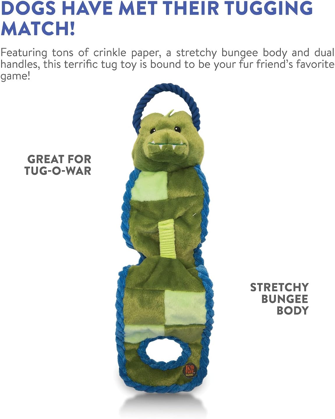 Charming Pet Tuginator Gator Interactive Plush Crinkly Dog Tug Toy