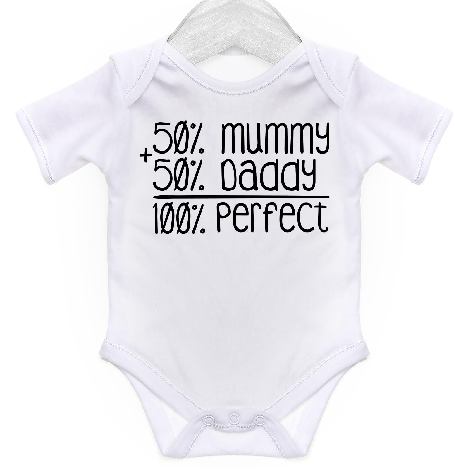 Art Hustle Men's White 50% Mummy 50% Daddy 100% Perfect Short Sleeve Bodysuit/Baby Grow For Baby Boy Or Girl (, 9-12M)