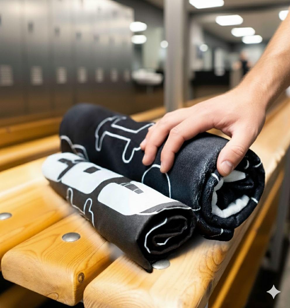 Rebsport Asciugamano Palestra Uomo con Tasca Porta Oggetti e Magnete, Asciugamano Donna Fitness per Panca Palestra + Asciugamano Doccia in Omaggio utilizzabile come Telo Doccia o Telo Mare