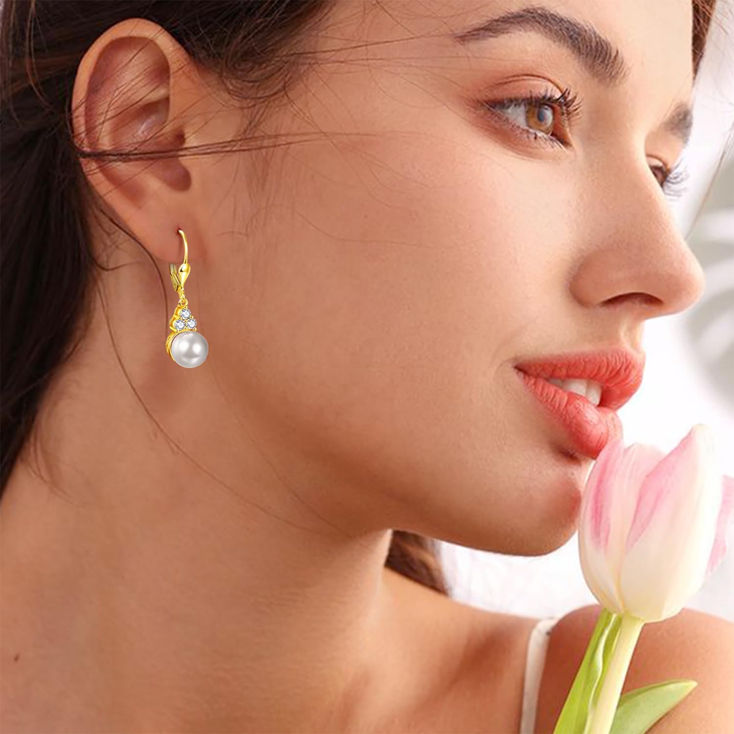 Pearl Dangle Earrings for Women - 925 Sterling Silver Rhodium Plated /14K Gold Plated Drop Earrings White/Black Pearl Dangling Wedding Jewelry Birthday Gifts for Women - Image 2