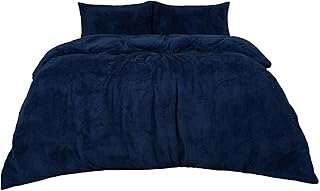 Brentfords Double Bed Duvet Cover Set Navy Blue, Christmas Duvet Set Double Winter Teddy Fleece Bedding Double Bed Set with Pillowcases Super Soft Warm Comfy