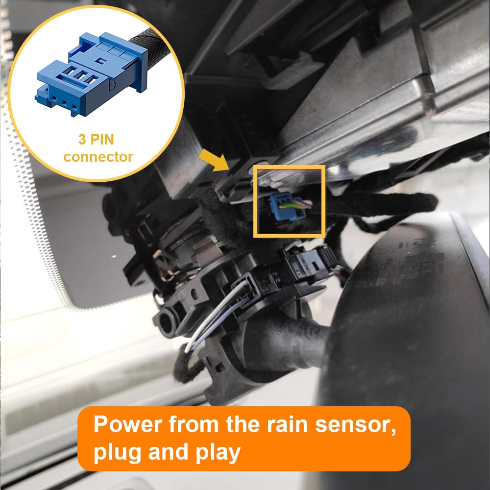 Adattatore di alimentazione per dashcam (3 pin) compatibile con Citroen Peugeot e DS, alimentazione USB con display a LED, collegamento al sensore pioggia, uscita 5V 12V, facile da installare, D3-037