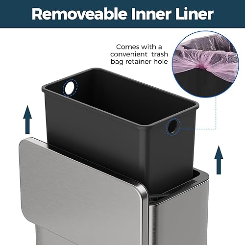 Miniatura 5 de Basurero colgante de acero inoxidable con tapa y cubo interior, contenedor de compost de cocina de 2 galones para encimera, debajo del fregadero o