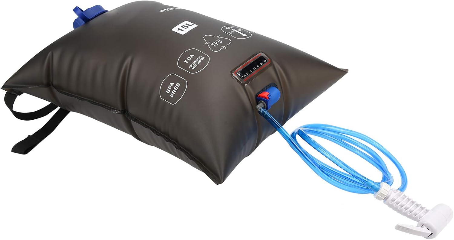 15L Portable Foldable Outdoor Shower Bag with Nozzle for Camping, Hiking, Beach, and Swimming Activities