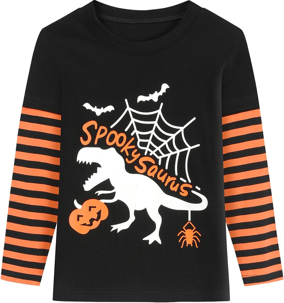 Toddler Little Boy Girl Halloween Shirt Pumpkin Face Glow in The Dark Skeleton Dinosaur Tshirt Long Sleeve Kid Tee Top