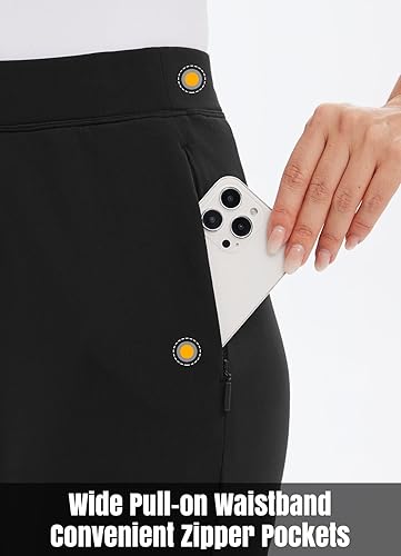 Miniatura 5 de baleaf Pantalones con forro polar para mujer, pantalones de pierna recta, pantalones de vestir con bolsillos con cremallera, atléticos para golf,