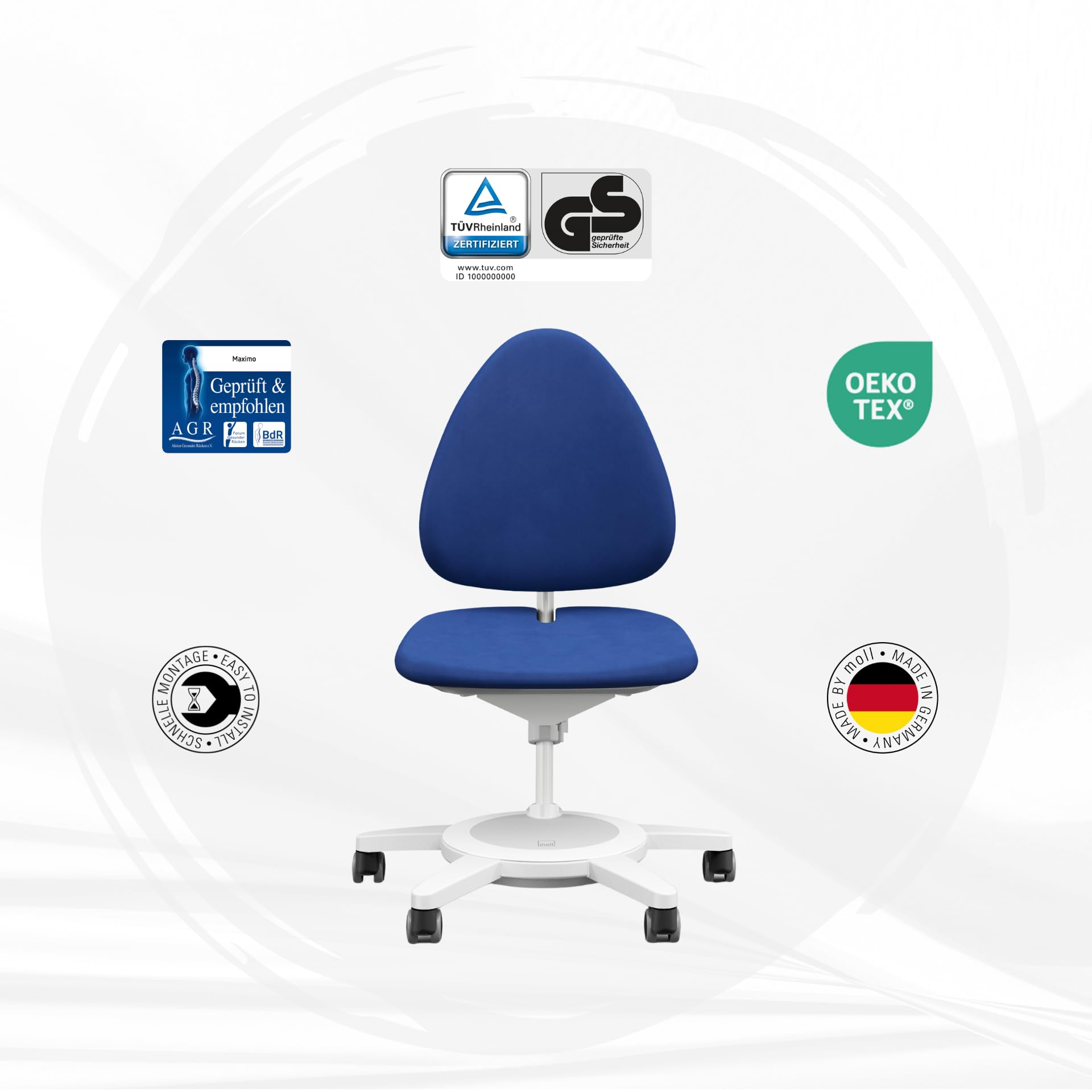 Moll Maximo Kinderschreibtischstuhl | mitwachsend & ergonomisch mit individuell Verstellbarer Sitzfläche und Rückenlehne | Drehstuhl ideal für Schulkinder | langlebig & hochwertig | Made in Germany