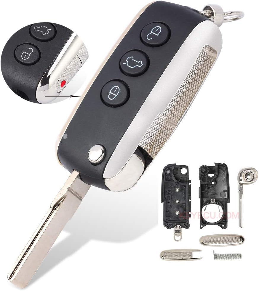 Keyecu Flip Remote Key Shell Case Fob 3+1 Button for Bentley Continental GT GTC Mulsanne 2004-2016 P/N: KR55WK45032 ((Empty Key Shell ONLY))