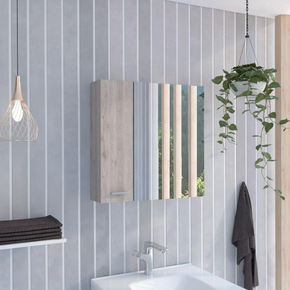 Medicine Cabinet Prague  Four Internal Shelves  Single Door  Light Gray Finish(D0102Hgeycw)