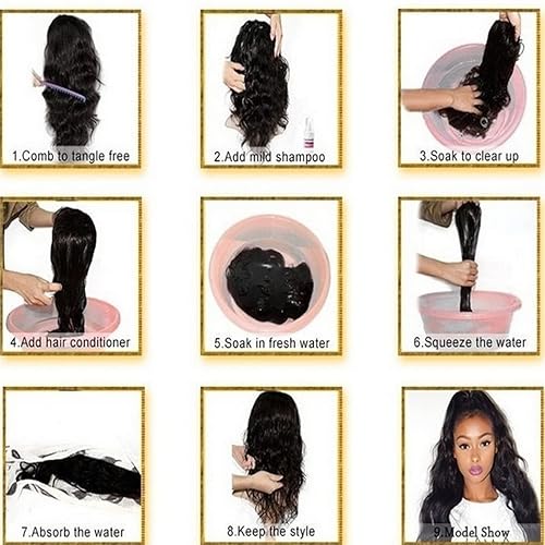 Miniatura 7 de Pelucas de cabello humano largo y lacio con encaje frontal para mujeres negras, cierre frontal HD, raya profunda en T, peluca de color negro con