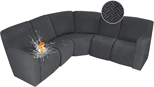 ALIECOM Fundas de sofá modular 100% impermeables, en forma de L, elásticas, para sofá seccional, reclinable, lavable, protector para perro y