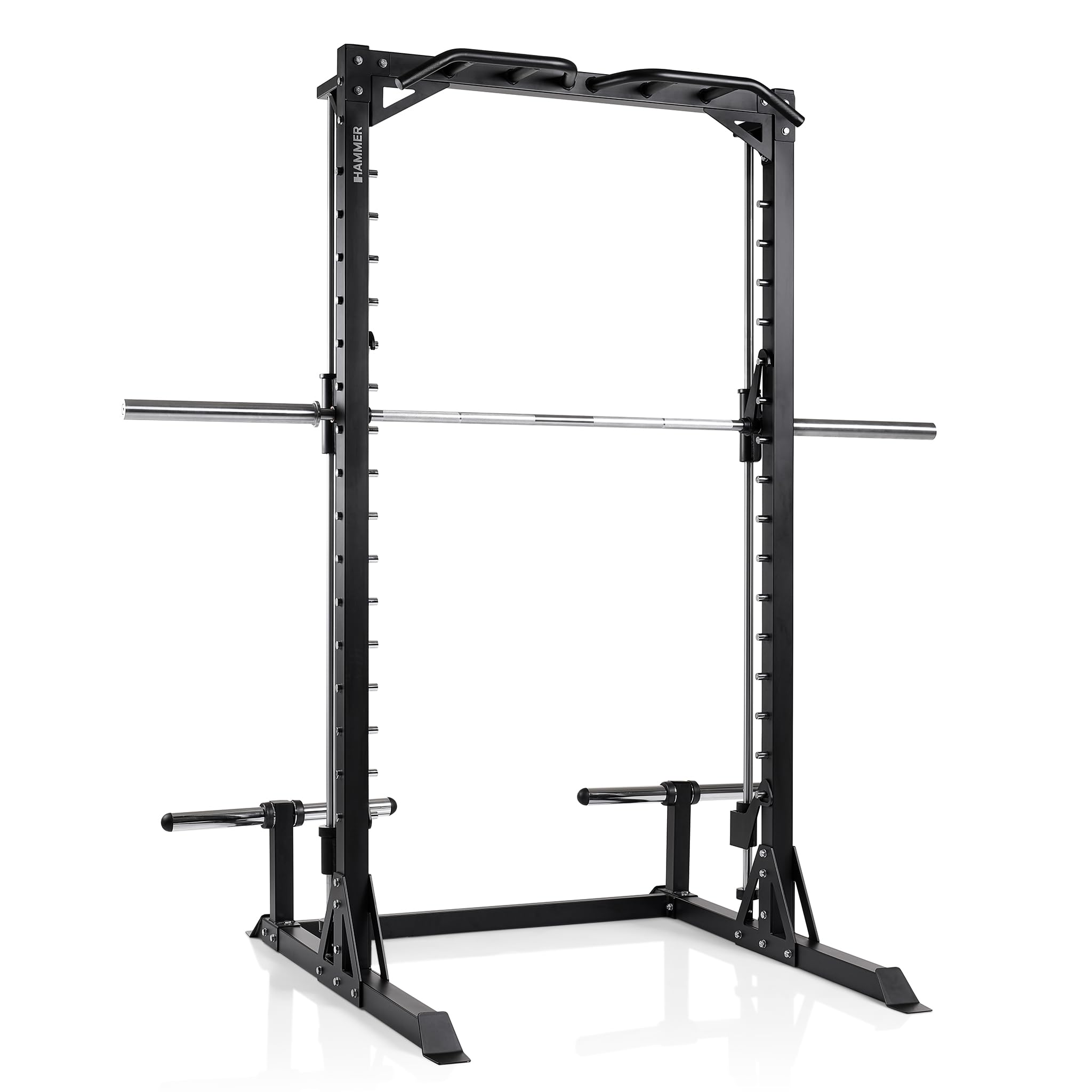 HAMMER Multipresse MA50 – Kraftstation für Zuhause mit geführter Hantelstange, Multigrip-Klimmzugstange & Safety-Bars, 4 Scheibenhalter, platzsparend & robust, bis 130 kg