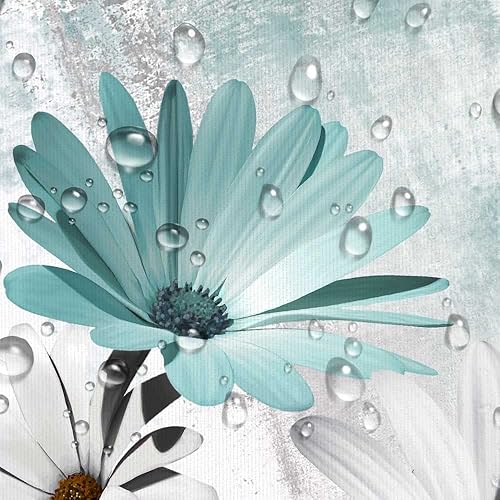 Miniatura 6 de Cortina de ducha rústica floral de granja, juego de cortina de ducha de campo con flores de margarita azul verdoso y mariposas abstractas, cortinas