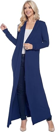 Isaac Liev Womens Maxi Cardigan Casual Extra Long Open Front Floor Length Lightweight Duster Cardigans Womens with Hoodie