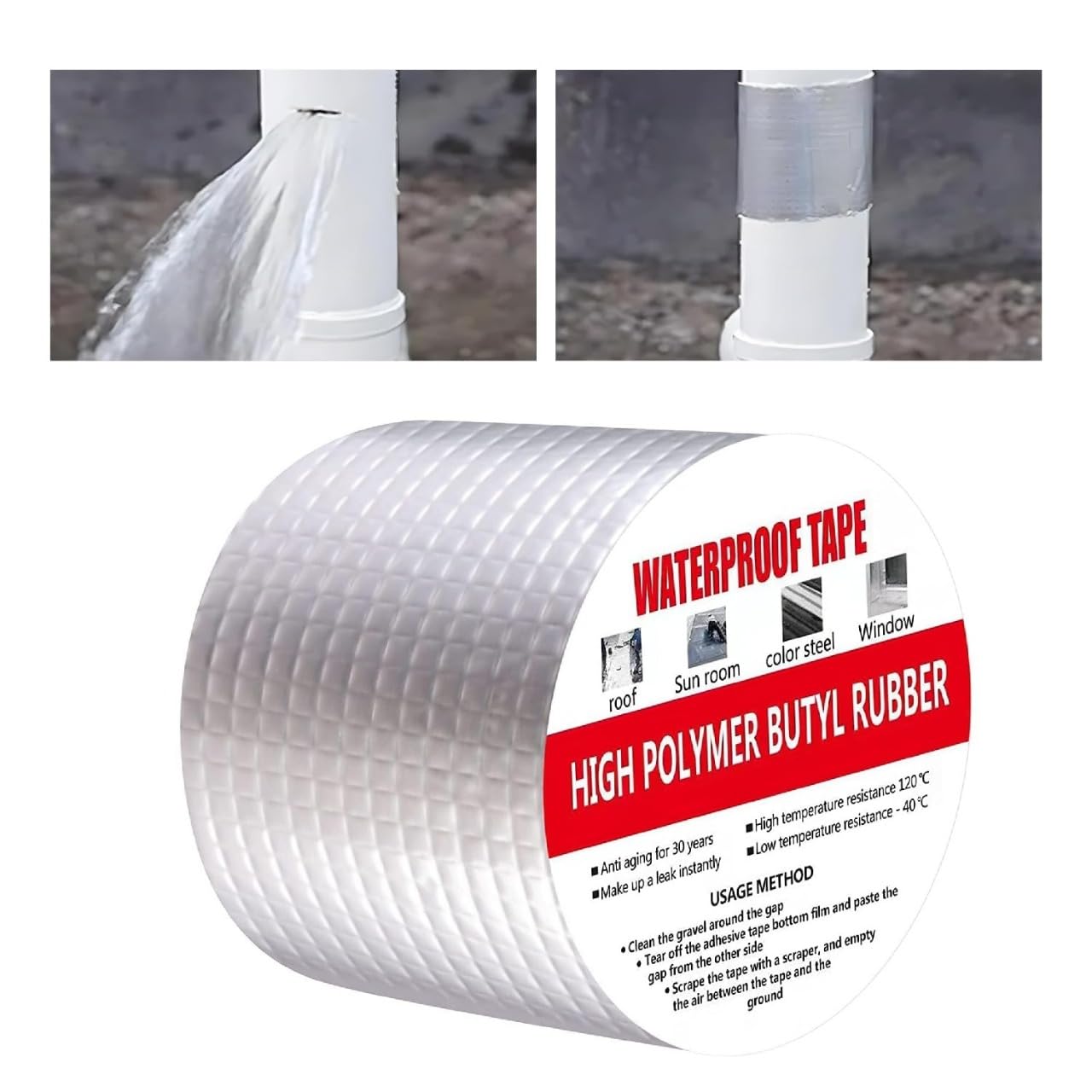 GraBuyO Ultra Super Strong Adhesive Waterproof Permanent Repair Aluminum  Butyl Tape Rubber Foil Suitable for Roof Leak, Surface Crack, Window Sill  Gap, Boat Sealing, Home Renovation 5CM 2 Inch Silver : Amazon.in: