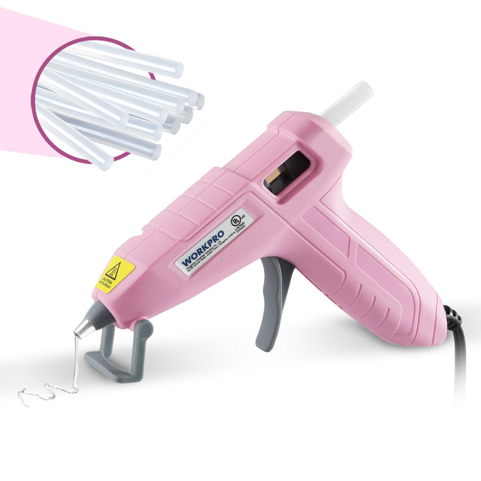 Pistolet à Colle Sans Fil WORKPRO 3,6V Rose – Rechargeable, Chauffage Rapide – Kit Complet