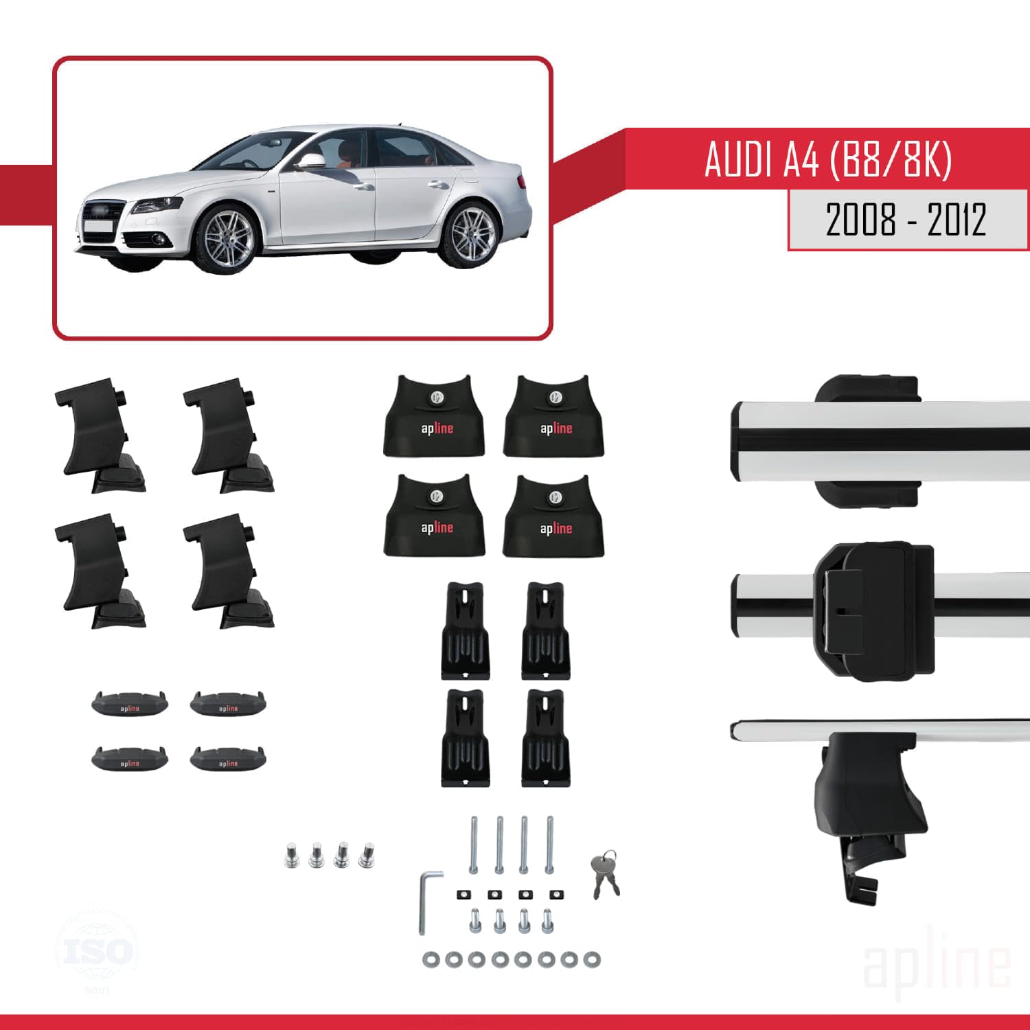 Kompatibel mit A4 (B8) Pre-Facelift 2008-2012 ACE-4 Relingträger Dachträger Auto Gepäckträger Grau Aluminium 2 Stangen