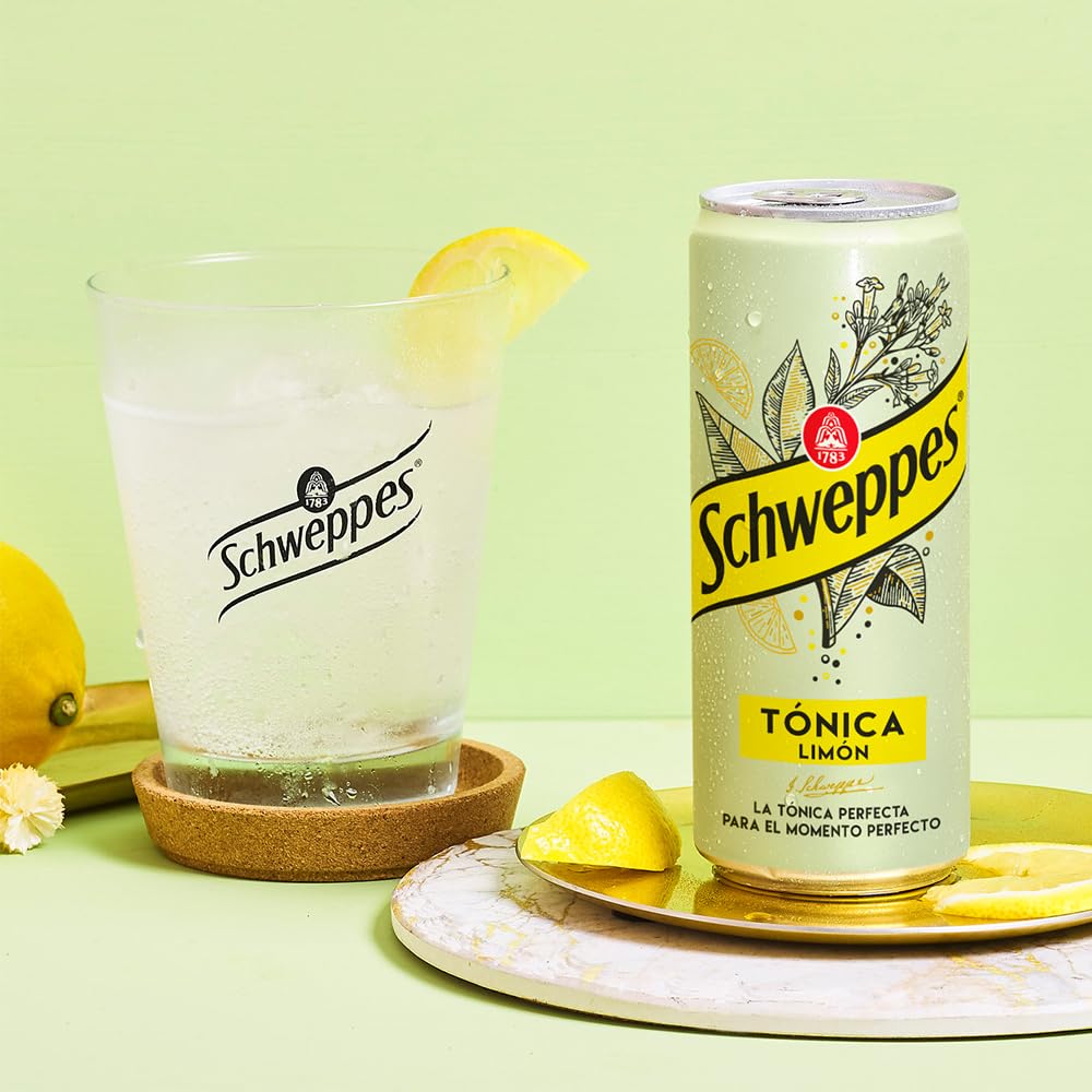 Schweppes Tónica Limón, Bebida Refrescante - Lata, Pack 24 x 33 cl