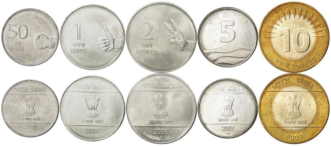5 Novelty Coin Set from India | Token Set Collection | Hasta Mudra | Shikhara mudra | Horizontal Lines | Ashoka Lion | Made in 2007-2011 image 2