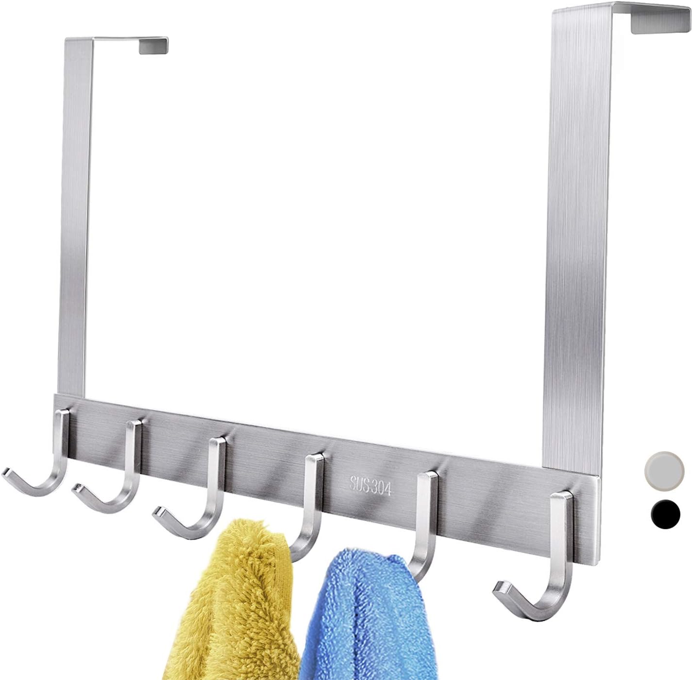 FLE Over The Door Hook, 6 Hooks of SUS 304 Stainless Steel Heavy Duty Hanger Rack for Coat,Towel,Bag,Robe