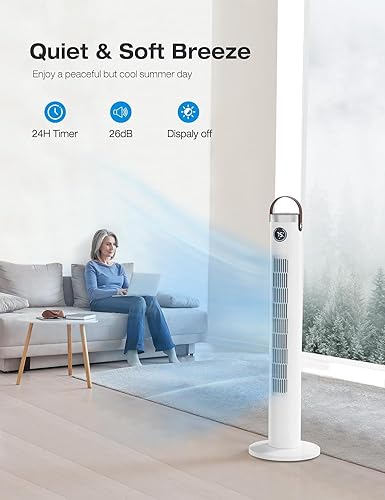 Miniatura 4 de Simple Deluxe Ventilador de torre con control remoto, ventilador oscilante de 46 pulgadas, ventiladores sin aspas con temporizador de 24 horas, 3