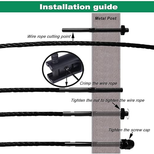 Miniatura 5 de Hardware de barandilla de cable negro 18,Kit de sistema de barandilla de cable,Tensor de espárrago 60pcs,para postes de madera y metal