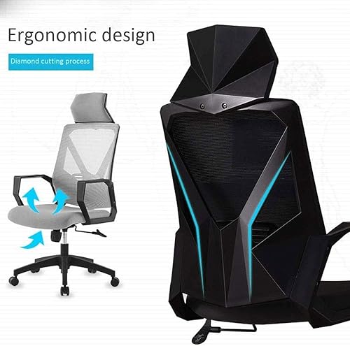 Miniatura 6 de Silla de oficina ergonómica de malla, silla de escritorio para computadora, asiento y respaldo de malla, reposacabezas ancho, soporte lumbar