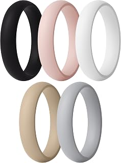 ThunderFit Women's Silicone Engagement Rings Multipack: Breathable 5.5mm Wide Rubber Wedding Bands Sizes 2/3/4/7 for Active Lifestyles