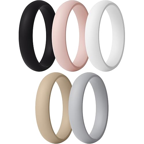 ThunderFit Women’s Silicone Engagement Rings, 5.5mm Wide, 2.1mm Thick, Wedding Rubber Bands, Variety Multipack 2/3/4/7