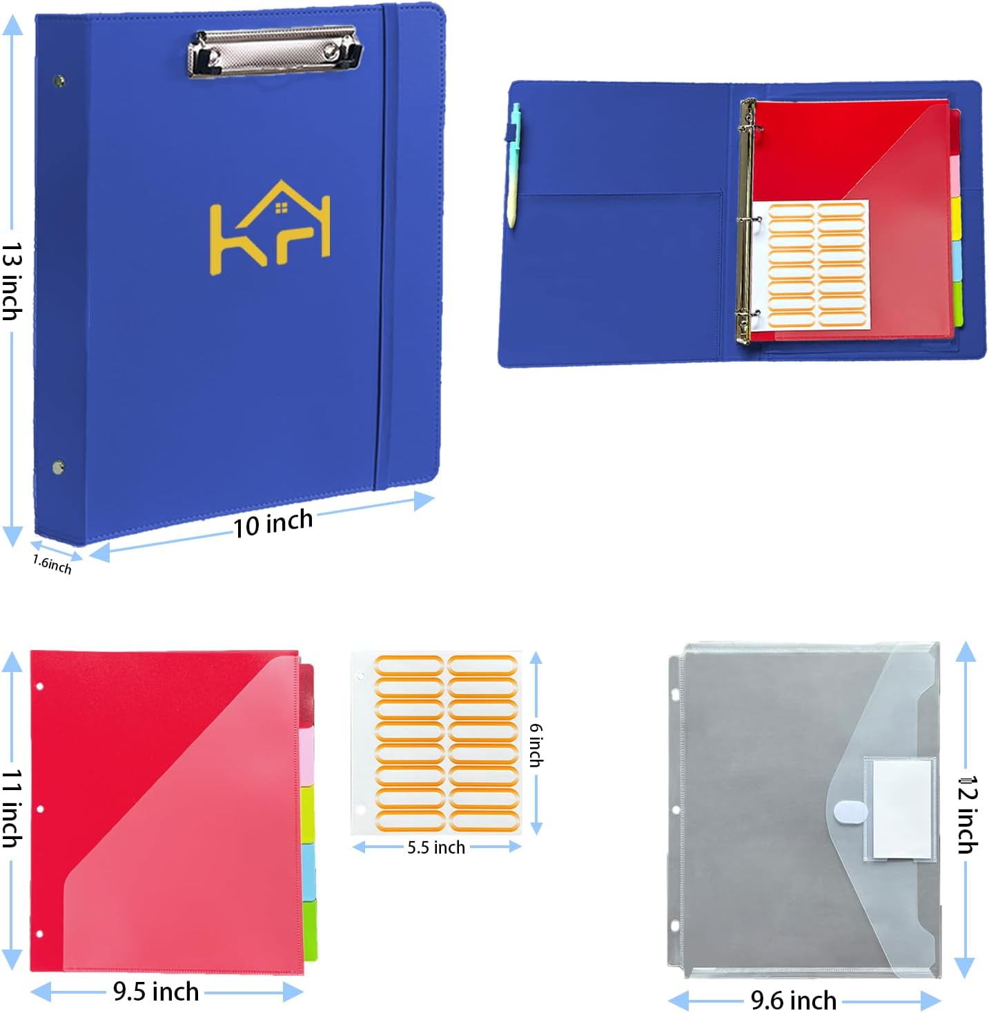1 Inch 3 Ring Binder with Clipboard, 5 Dividers with Pockets & Labels image 2