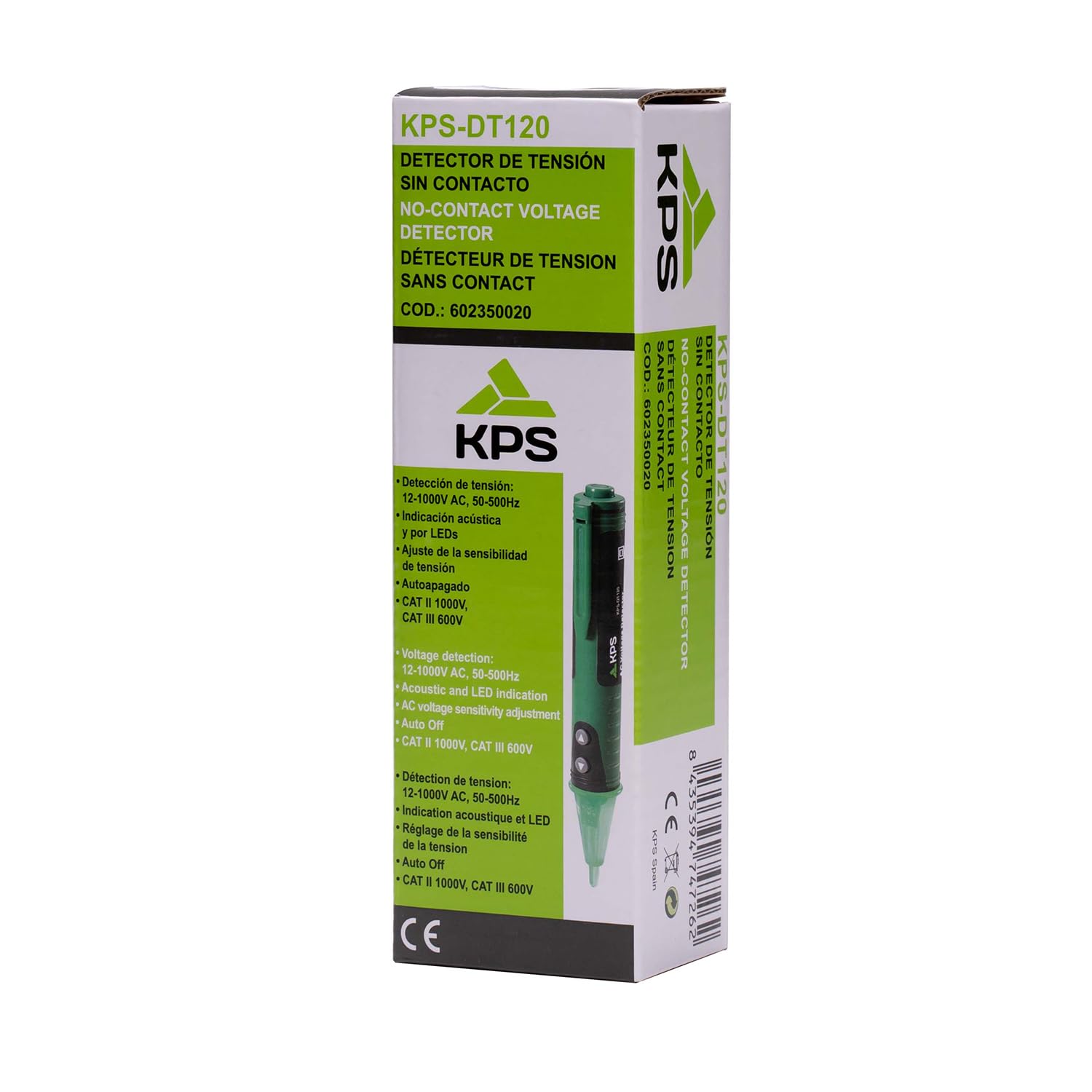 KPS DT120 Detector de Tensión Sin Contacto 12-1000V con Ajuste NCV LED | Alarma acústica y luminosa. Sensibilidad regulable. Formato tipo lápiz. Detección rápida y segura.