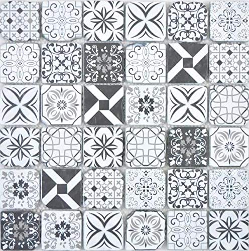 Mosaico in vetro trasparente, stile retrò, nero e bianco, da parete, per cucina, bagno, 10 pezzi