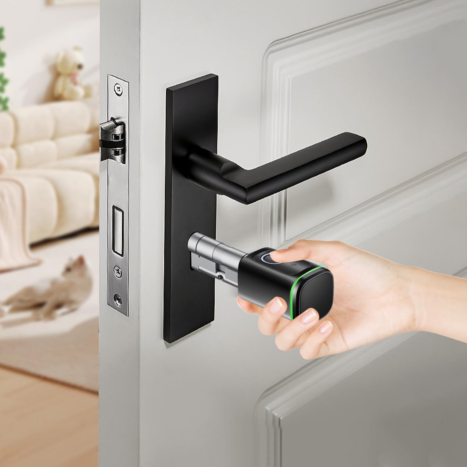 Cylindre de serrure intelligent, à empreintes digitales, serrure électronique avec empreinte digitale, 60 mm, avec 2 cartes clés, prise en charge de l'application Smart Life, IP53