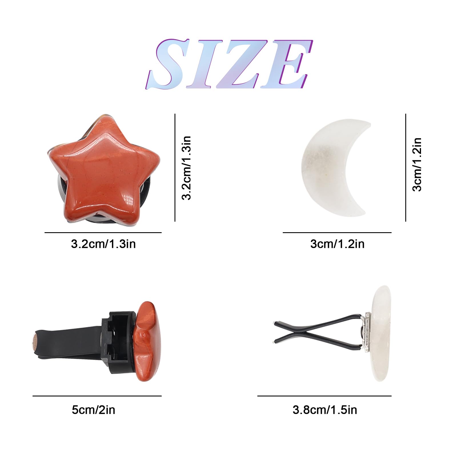 Boho Car Decor Stars Moon Air Vent Clips Refillable Car Fresheners 5pcs Natural Crystal Stone Hippie Dashboard Decorations — view 4