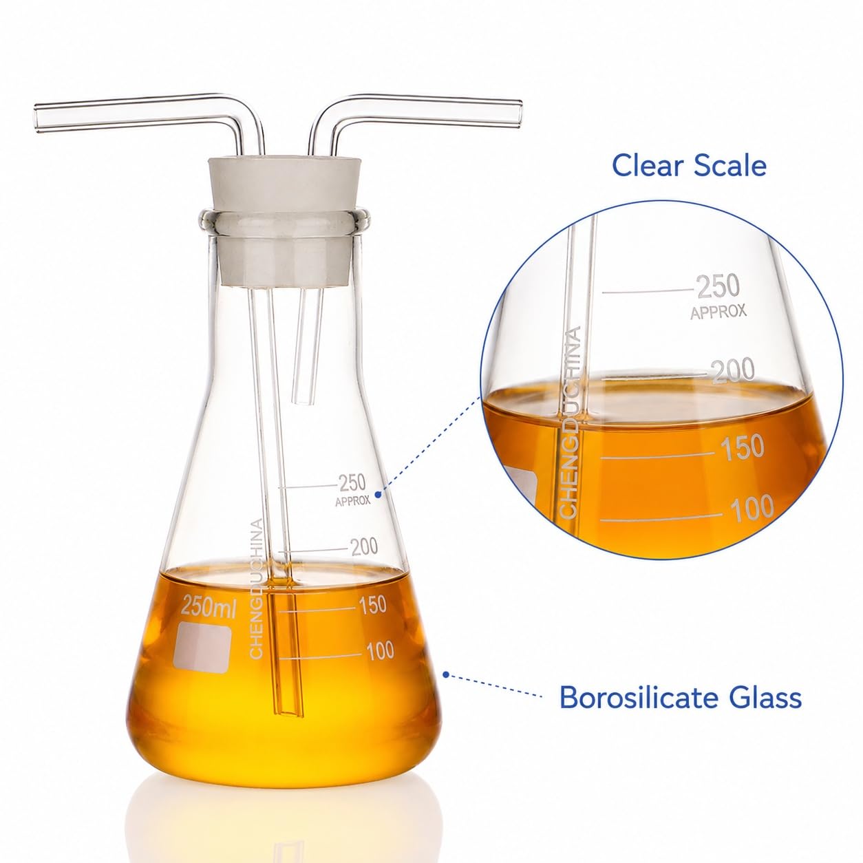Matraz Cónico Graduado Frasco Lavador Gas Vidrio Borosilicato Químico-5000ml