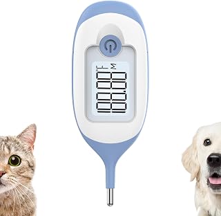 MINDPET-MED Pet Rectal Thermometer for Dogs Cats - Short Safe Probe, 10-Sec Fast Read, 3-Color Backlit LCD, 30 Probe Covers