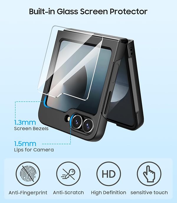 MAKAVO for Samsung Galaxy Z Flip 6 Case, Flip 7 FE Case Compatible with MagSafe, with Built-in Screen Protector, Flip6 Slim Hard Magnetic Phone Case, Black by MAKAVO - Used condition - Image 3